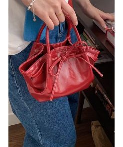 Korean Style Women's Handheld Vegetable Basket Bag, Trendy 2025 Spring/Summer Bow Bucket Crossbody Bag