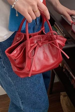 Korean Style Women's Handheld Vegetable Basket Bag, Trendy 2025 Spring/Summer Bow Bucket Crossbody Bag