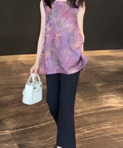 Korean Style Women's Slim-Fit Lapel Top and Wide-Leg Pants Two-Piece Set - 2025 Summer Fashion Outfit