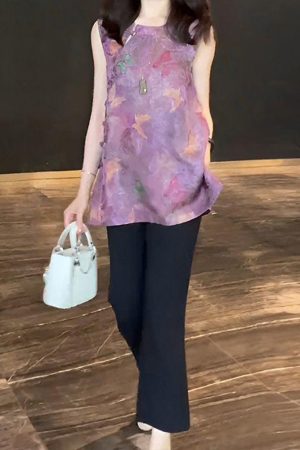 Korean Style Women's Slim-Fit Lapel Top and Wide-Leg Pants Two-Piece Set - 2025 Summer Fashion Outfit