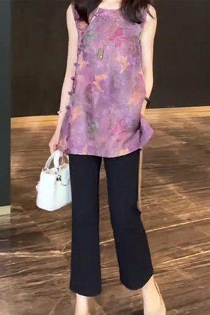 Korean Style Women's Slim-Fit Lapel Top and Wide-Leg Pants Two-Piece Set - 2025 Summer Fashion Outfit