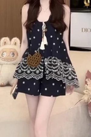 Korean Style Women's Summer 2025 Crochet Embroidered Sleeveless Vest & Casual Shorts Two-Piece Set