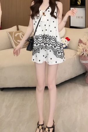 Korean Style Women's Summer 2025 Crochet Embroidered Sleeveless Vest & Casual Shorts Two-Piece Set