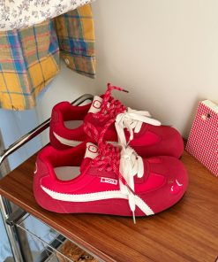 Korean Style Women's Thick-Soled Sneakers - Versatile White Casual Training Shoes for Spring Summer 2025