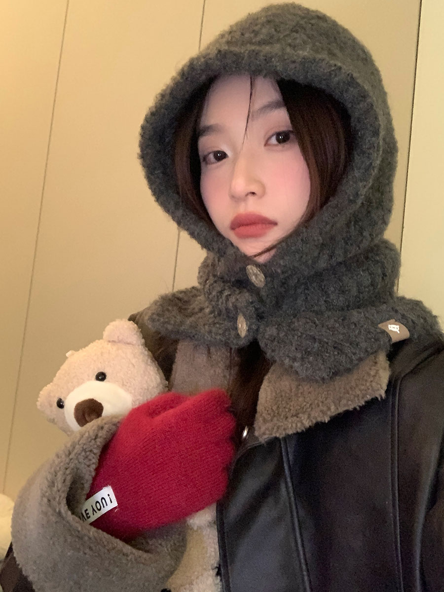 Korean Style Wool Knitted Scarf Hat for Women - 2025 Winter Cycling Neck Guard with Face-Shaping Design Korean Style Wool Knitted Scarf Hat for Women - 2025 Winter Cycling Neck Guard with Face-Shaping Design