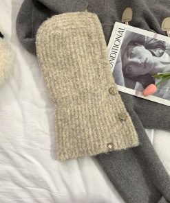 Korean Style Wool Knitted Scarf Hat for Women - 2025 Winter Cycling Neck Guard with Face-Shaping Design