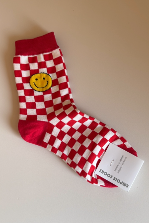 Korean Style Year of the Snake Red Striped Smiley Face Cotton Socks - High-Quality Fashionable Short Socks Gift