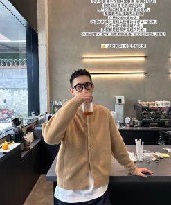 Korean Style Yellow Wool Cardigan Jacket for Men - Casual Minimalist Autumn Winter Top