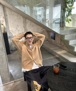 Korean Style Yellow Wool Cardigan Jacket for Men - Casual Minimalist Autumn Winter Top