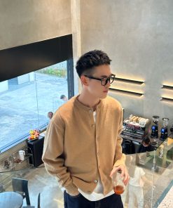 Korean Style Yellow Wool Cardigan Jacket for Men - Casual Minimalist Autumn Winter Top