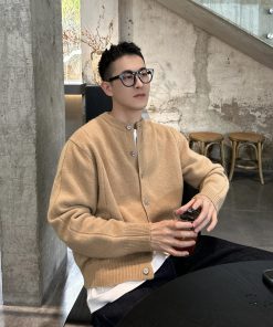 Korean Style Yellow Wool Cardigan Jacket for Men - Casual Minimalist Autumn Winter Top