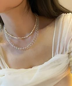 Korean Transparent White Crystal High-End Necklace - Sweet Collarbone Chain for Spring Summer INS Style Fashion