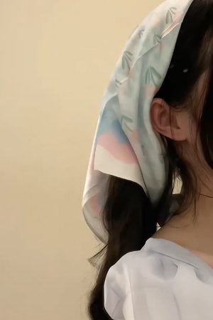 Korean Tulip Silk Headscarf - Versatile Travel Accessory for Sun Protection, Artistic Floral Design, Instagram-Style Fashion