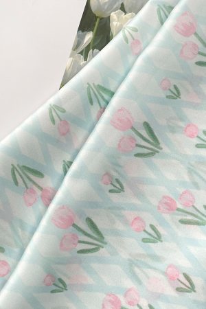 Korean Tulip Silk Headscarf - Versatile Travel Accessory for Sun Protection, Artistic Floral Design, Instagram-Style Fashion