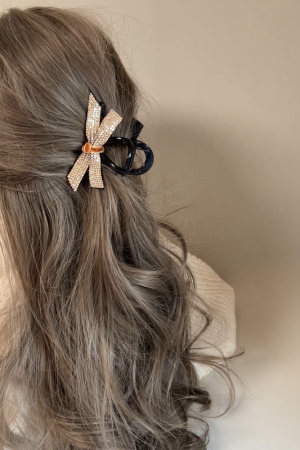 Korean Velvet Butterfly Knot Hair Clip - Ultra-Shiny Rhinestone Medium-Sized Hair Claw for Stylish Looks