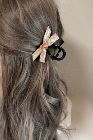 Korean Velvet Butterfly Knot Hair Clip - Ultra-Shiny Rhinestone Medium-Sized Hair Claw for Stylish Looks