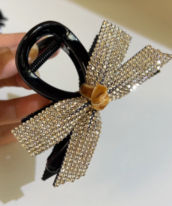 Korean Velvet Butterfly Knot Hair Clip - Ultra-Shiny Rhinestone Medium-Sized Hair Claw for Stylish Looks