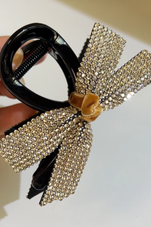 Korean Velvet Butterfly Knot Hair Clip - Ultra-Shiny Rhinestone Medium-Sized Hair Claw for Stylish Looks