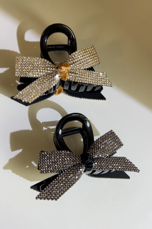 Korean Velvet Butterfly Knot Hair Clip - Ultra-Shiny Rhinestone Medium-Sized Hair Claw for Stylish Looks