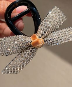 Korean Velvet Butterfly Knot Hair Clip - Ultra-Shiny Rhinestone Medium-Sized Hair Claw for Stylish Looks