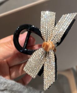 Korean Velvet Butterfly Knot Hair Clip - Ultra-Shiny Rhinestone Medium-Sized Hair Claw for Stylish Looks