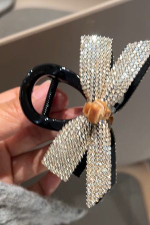 Korean Velvet Butterfly Knot Hair Clip - Ultra-Shiny Rhinestone Medium-Sized Hair Claw for Stylish Looks