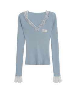 Lace Base Long Sleeve Top for Women - Slim Fit Autumn Winter Shirt, Versatile Fashionable Inner Wear for 2025