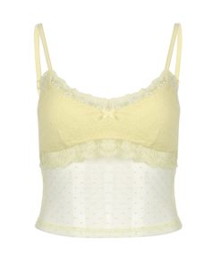 Lace Camisole Top with Polka Dots - Slightly Sheer Cool Sweet Cream Design for Hot Girl Aesthetic, Y2K Style