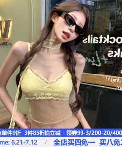 Lace Camisole Top with Polka Dots - Slightly Sheer Cool Sweet Cream Design for Hot Girl Aesthetic, Y2K Style