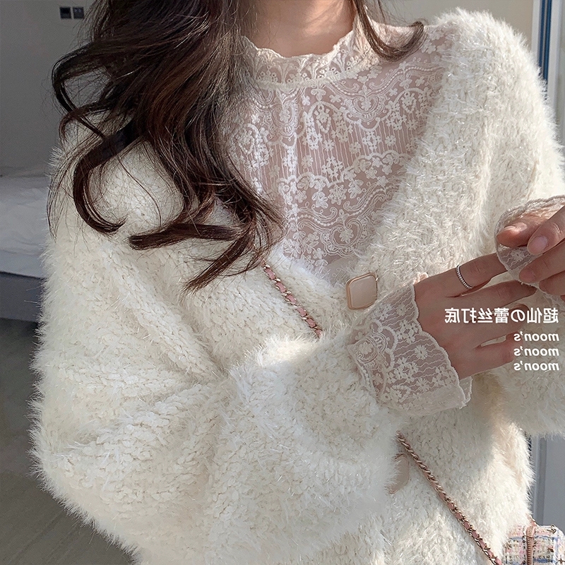 Lace Fleece Mesh Undershirt - Stylish Autumn Winter Half-High Collar White Long Sleeve Top for Women - Y2K Fashion Lace Fleece Mesh Undershirt - Stylish Autumn Winter Half-High Collar White Long Sleeve Top for Women - Y2K Fashion