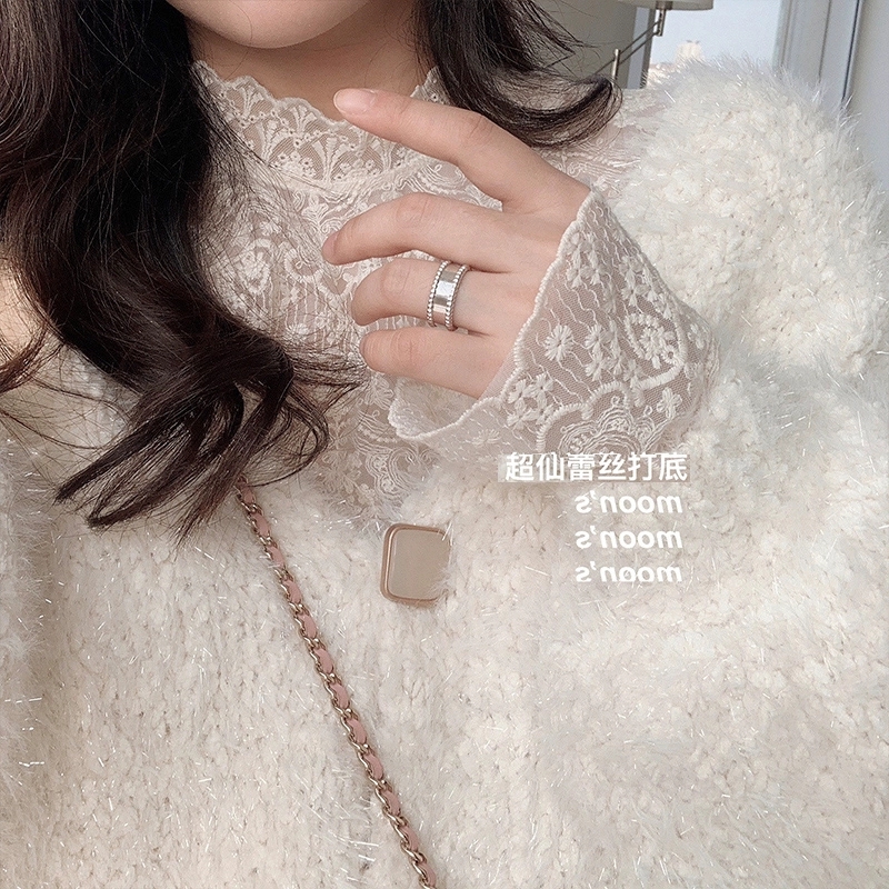 Lace Fleece Mesh Undershirt - Stylish Autumn Winter Half-High Collar White Long Sleeve Top for Women - Y2K Fashion Lace Fleece Mesh Undershirt - Stylish Autumn Winter Half-High Collar White Long Sleeve Top for Women - Y2K Fashion