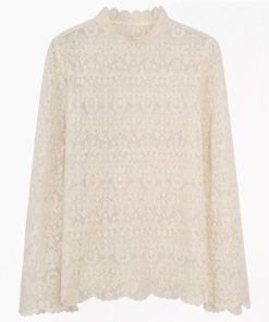 Lace Fleece Mesh Undershirt - Stylish Autumn Winter Half-High Collar White Long Sleeve Top for Women - Y2K Fashion