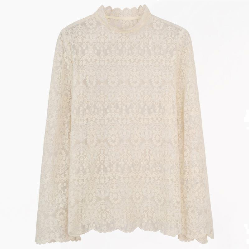 Lace Fleece Mesh Undershirt - Stylish Autumn Winter Half-High Collar White Long Sleeve Top for Women - Y2K Fashion Lace Fleece Mesh Undershirt - Stylish Autumn Winter Half-High Collar White Long Sleeve Top for Women - Y2K Fashion