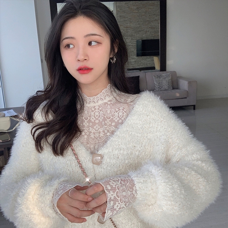 Lace Fleece Mesh Undershirt - Stylish Autumn Winter Half-High Collar White Long Sleeve Top for Women - Y2K Fashion Lace Fleece Mesh Undershirt - Stylish Autumn Winter Half-High Collar White Long Sleeve Top for Women - Y2K Fashion