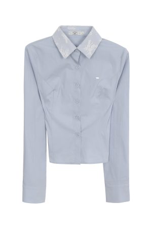 Lace Hollow Blue Shirt for Women - High-End Light Luxury, Age-Reducing Stylish Design, Perfect for Weekend and Casual Wear