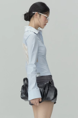 Lace Hollow Blue Shirt for Women - High-End Light Luxury, Age-Reducing Stylish Design, Perfect for Weekend and Casual Wear
