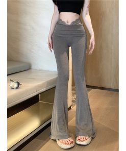 Lace Patchwork High-Waisted Slimming Yoga Flared Pants for Women - Casual Autumn Winter Draped Long Trousers
