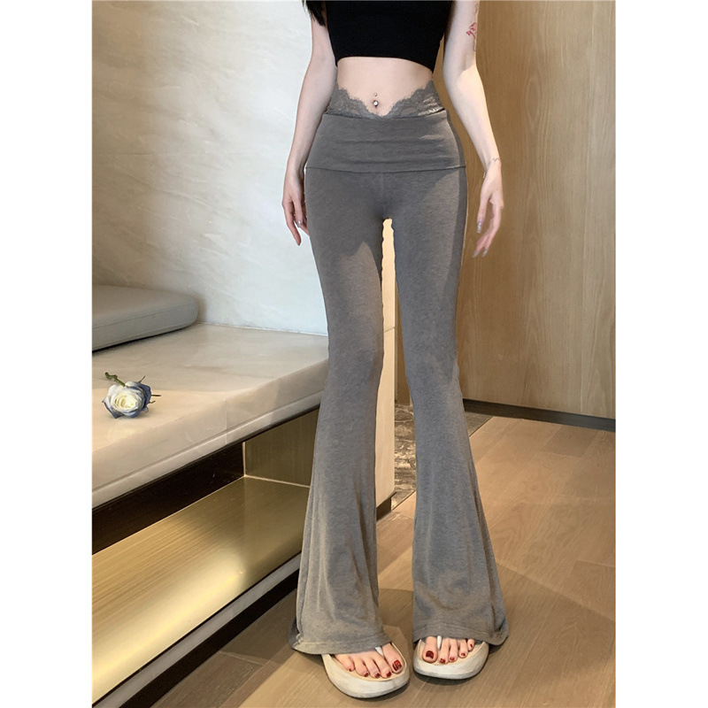 Lace Patchwork High-Waisted Slimming Yoga Flared Pants for Women - Casual Autumn Winter Draped Long Trousers Lace Patchwork High-Waisted Slimming Yoga Flared Pants for Women - Casual Autumn Winter Draped Long Trousers