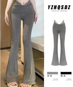 Lace Patchwork High-Waisted Slimming Yoga Flared Pants for Women - Casual Autumn Winter Draped Long Trousers