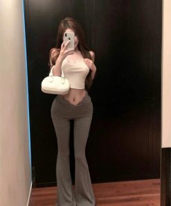 Lace Patchwork High-Waisted Slimming Yoga Flared Pants for Women - Casual Autumn Winter Draped Long Trousers