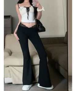 Lace Patchwork High-Waisted Slimming Yoga Flared Pants for Women - Casual Autumn Winter Draped Long Trousers