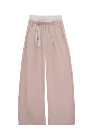 Lace Spliced Double Waistband Casual Pants for Women - Trendy Curved Long Pants for Summer 2025, Y2K Style