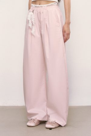 Lace Spliced Double Waistband Casual Pants for Women - Trendy Curved Long Pants for Summer 2025, Y2K Style