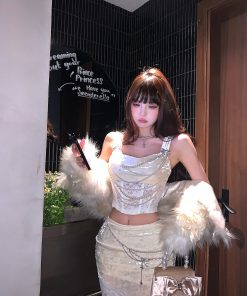 Lace Sweet and Spicy Bodycon Top with Mermaid Skirt - Elegant Winter Outfit for Young Ladies, Perfect for Night Banquets and Formal Events