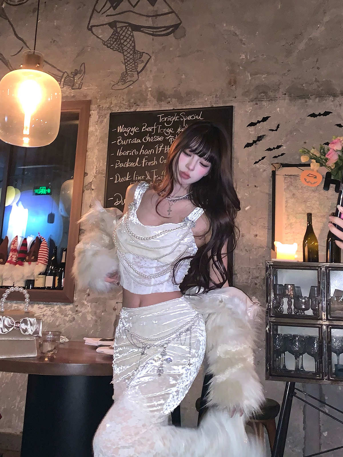 Lace Sweet and Spicy Bodycon Top with Mermaid Skirt - Elegant Winter Outfit for Young Ladies, Perfect for Night Banquets and Formal Events Lace Sweet and Spicy Bodycon Top with Mermaid Skirt - Elegant Winter Outfit for Young Ladies, Perfect for Night Banquets and Formal Events