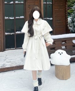 Lace-Up Pudding Bear JK Uniform Cape Shawl Dress - Women's Elegant Winter Coat for Autumn/Winter 2025 Y2K Korean Style