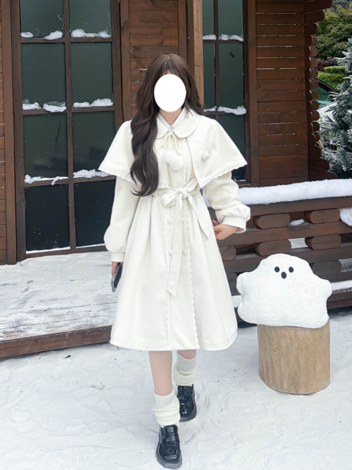 Lace-Up Pudding Bear JK Uniform Cape Shawl Dress - Women's Elegant Winter Coat for Autumn/Winter 2025 Y2K Korean Style Lace-Up Pudding Bear JK Uniform Cape Shawl Dress - Women's Elegant Winter Coat for Autumn/Winter 2025 Y2K Korean Style