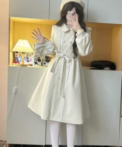 Lace-Up Pudding Bear JK Uniform Cape Shawl Dress - Women's Elegant Winter Coat for Autumn/Winter 2025 Y2K Korean Style
