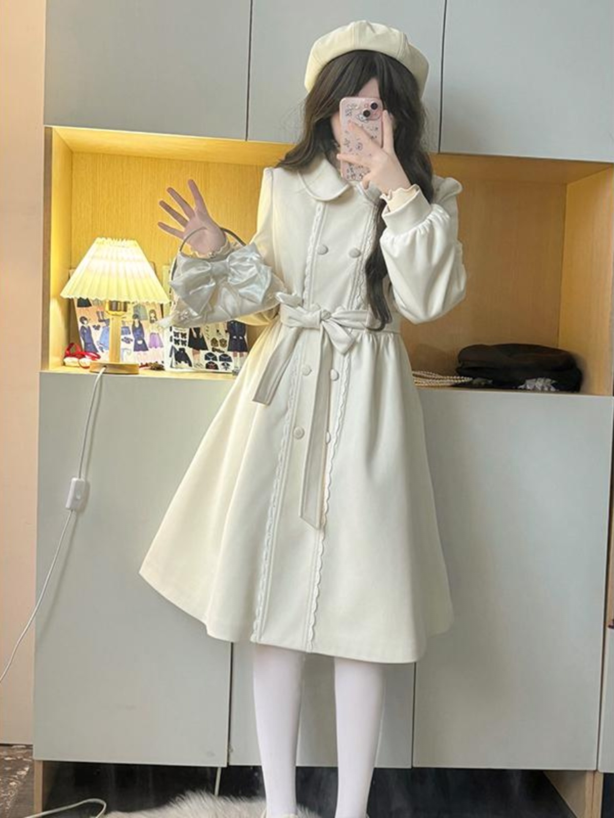 Lace-Up Pudding Bear JK Uniform Cape Shawl Dress - Women's Elegant Winter Coat for Autumn/Winter 2025 Y2K Korean Style Lace-Up Pudding Bear JK Uniform Cape Shawl Dress - Women's Elegant Winter Coat for Autumn/Winter 2025 Y2K Korean Style