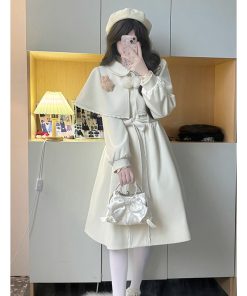 Lace-Up Pudding Bear JK Uniform Cape Shawl Dress - Women's Elegant Winter Coat for Autumn/Winter 2025 Y2K Korean Style